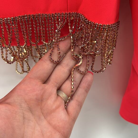 L'AGENCE Jen Crystal Fringe Cropped Blazer - Neon Coral - 6 - New with tags - Picture 8 of 10